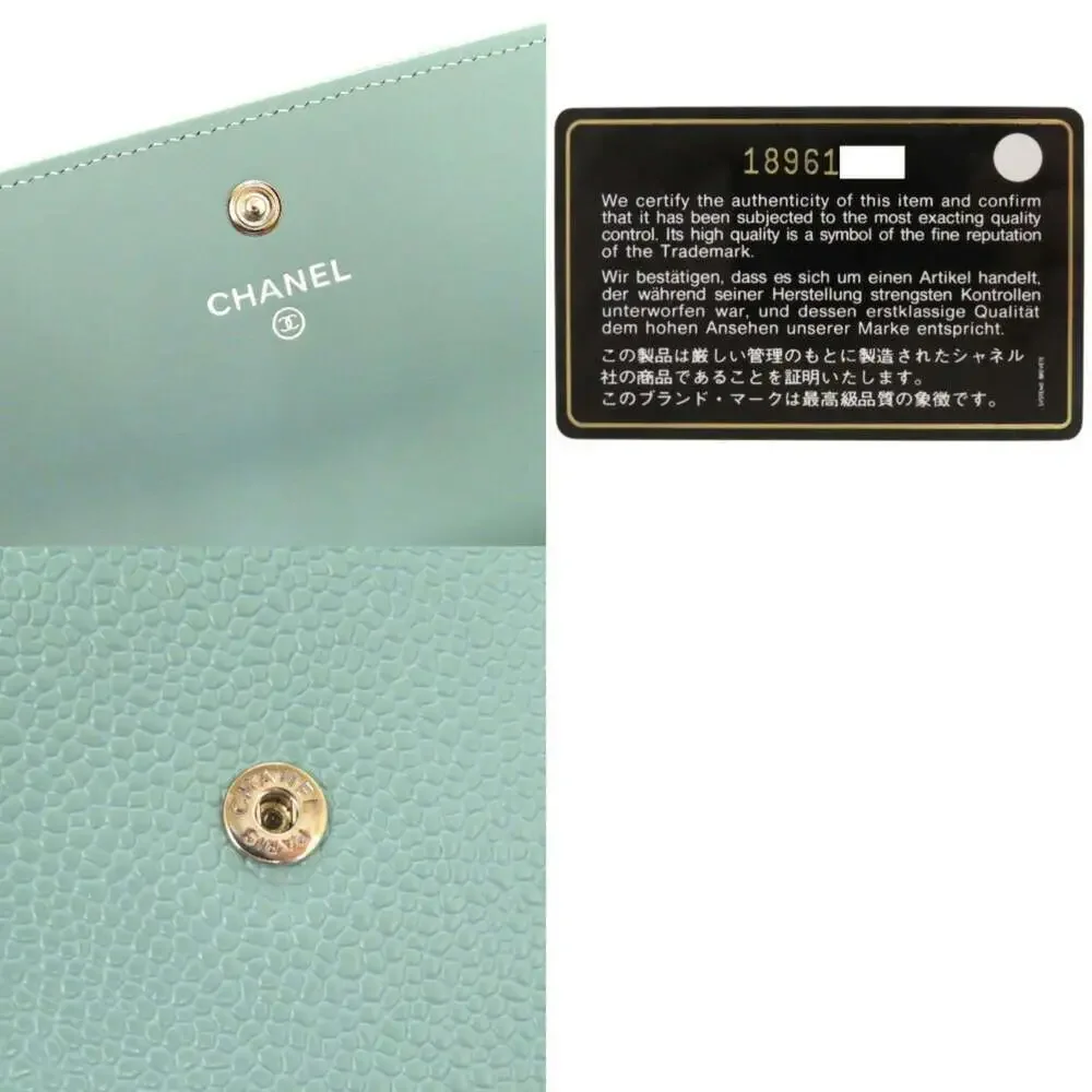CHANEL Green Caviar Leather Logo Wallet